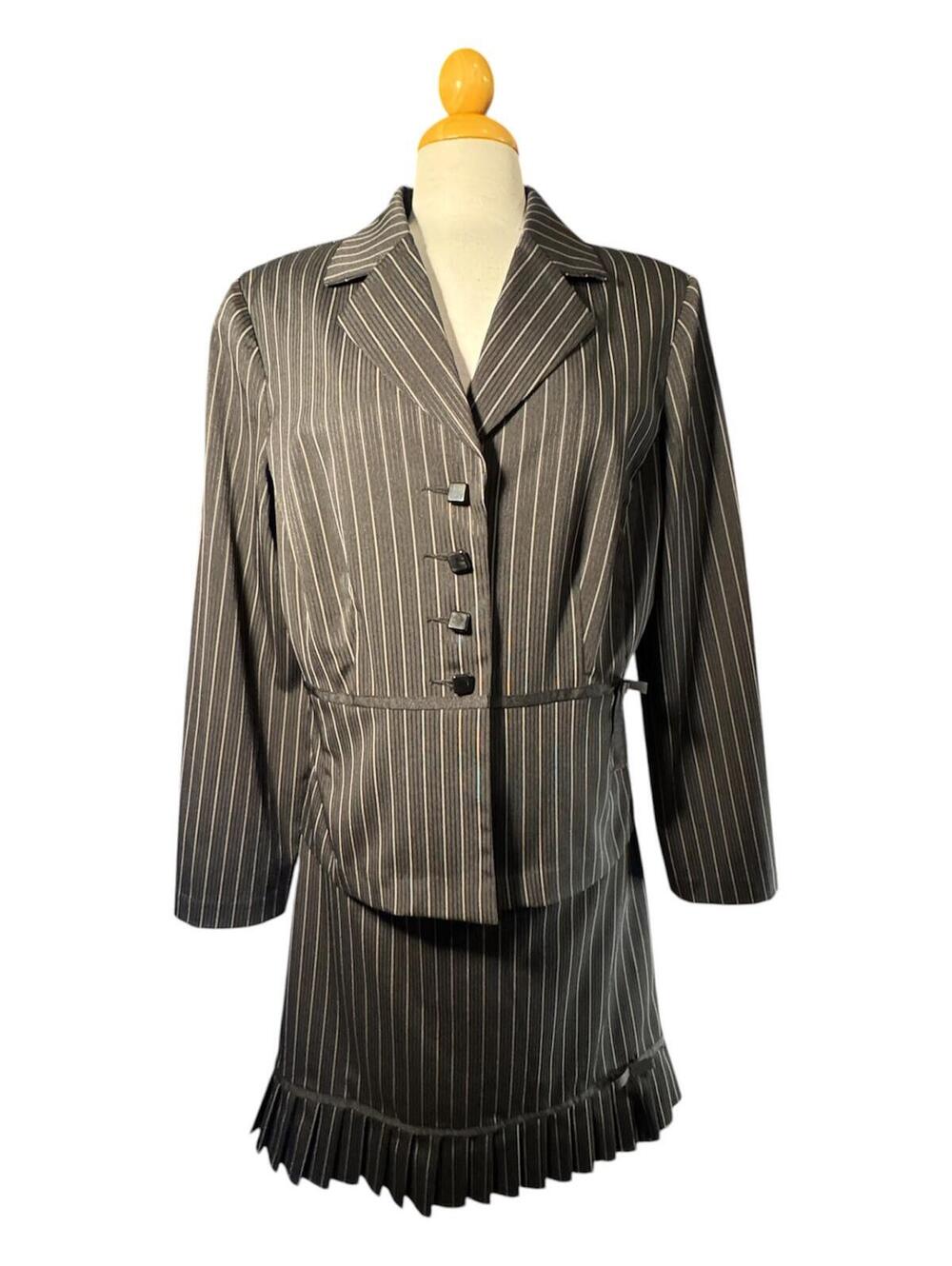 T. Milano Women's Pinstripe Skirt Suit with Pleated Hem